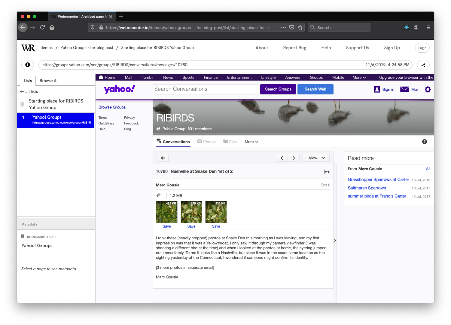 Screenshot of a Yahoo Group