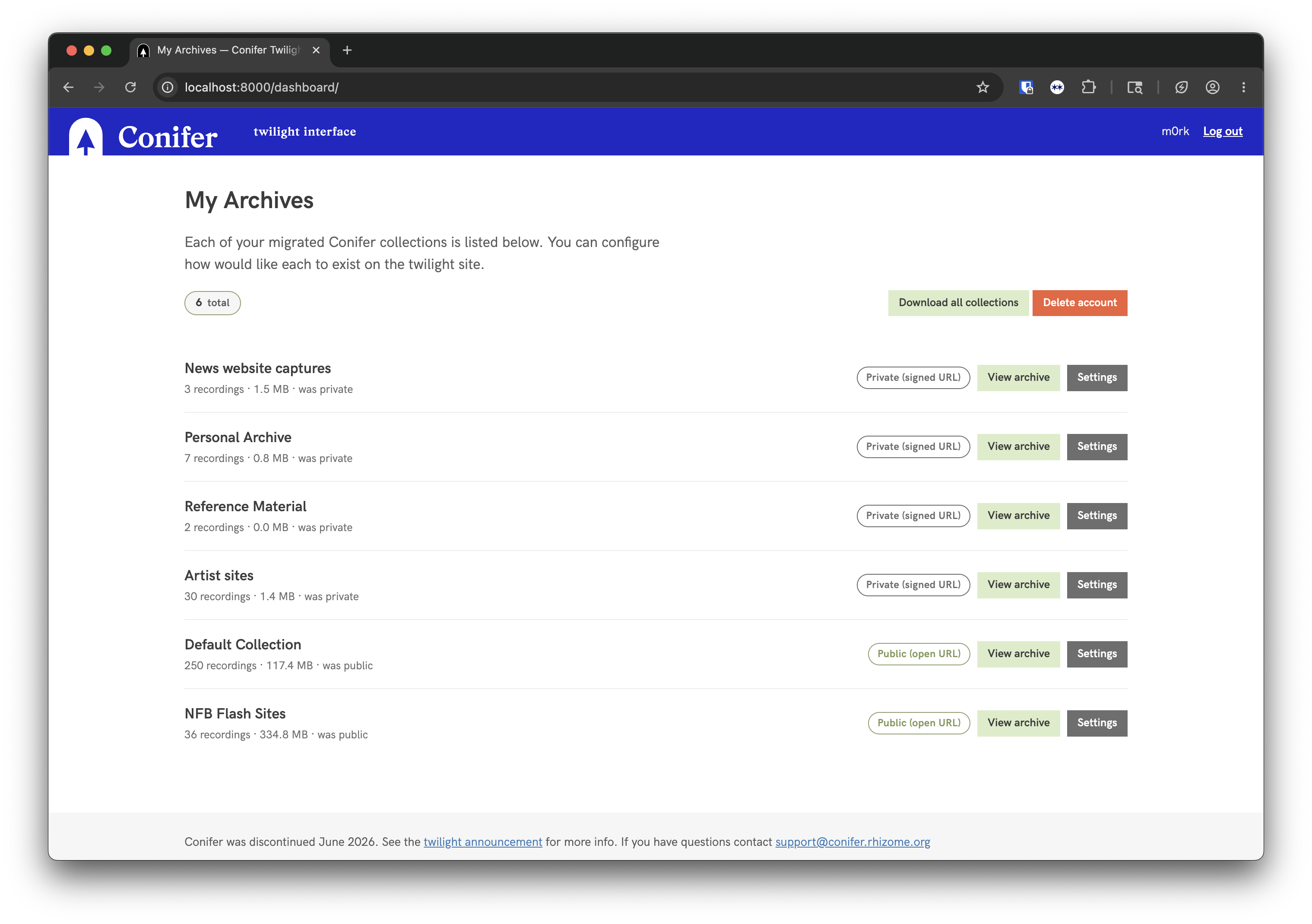 Screenshot of an early version of the Conifer Tombstone Web App